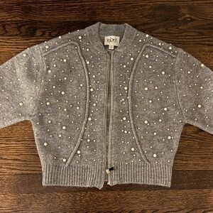 Jason Wu Gray Pearl-Embellished Zip Knit Jacket